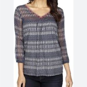 Lucky Brand blue print V neck 3/4 sleeve tunic size large